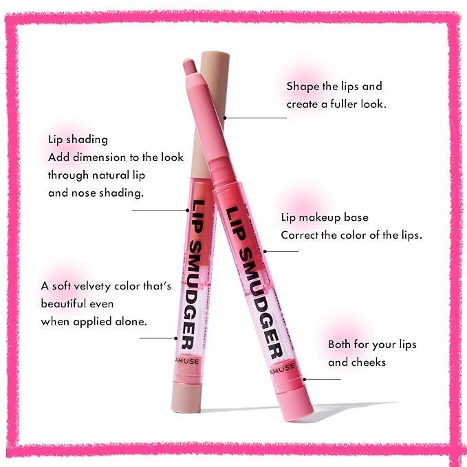 Amuse SEOUL Lip Smudger (01 BOKSOONGA) - Nude Peach, Lip Liner Pencil, Creamy Lip Contour, Smooth Velvet Texture, Matte Lipliner, Overlining Lips, Long-Lasting Wear, Vegan, Korean Beauty
