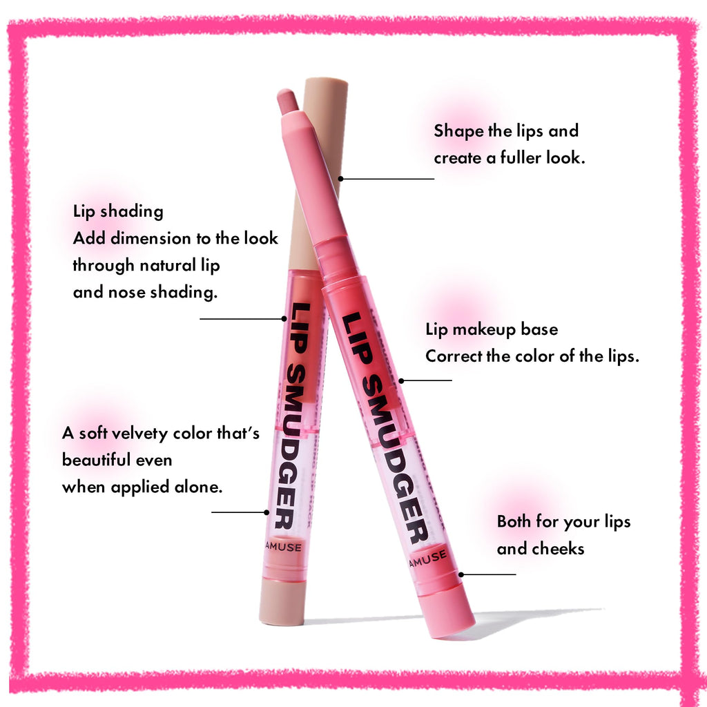 Amuse SEOUL Lip Smudger (02 ROSE) - Nude Rose, Lip Liner Pencil, Creamy Lip Contour, Smooth Velvet Texture, Matte Lipliner, Overlining Lips, Long-Lasting Wear, Vegan, Korean Beauty