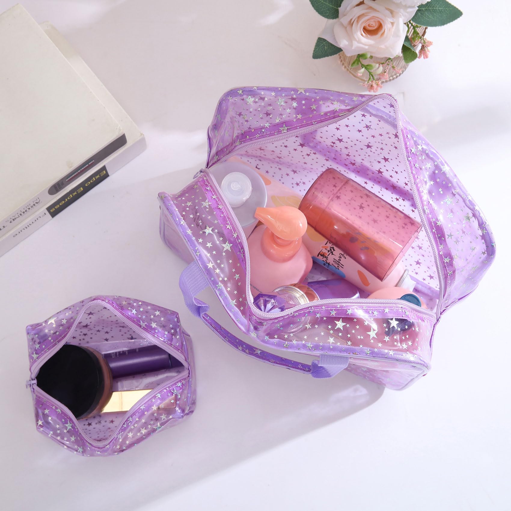 Yaopeing 2Pcs PVC Clear Makeup Bag Cosmetic Case Travel Toiletry Bags