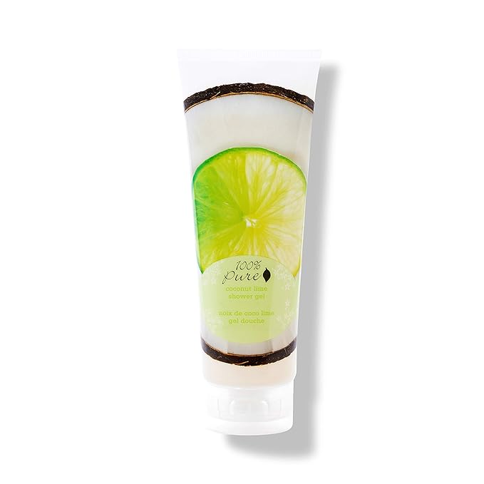100% PURE Coconut Lime Shower Gel Natural Foaming & Hydrating Body Wash - Deeply Moisturizing Gentle Soap Cleanser for All Skin Types, Even Sensitive - Gluten-Free - 8 Fl Oz