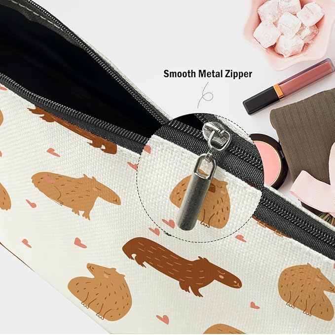 XFN Capybara Gifts, 2 Pcs Cute Makeup Bag, Capybara Stuff Cosmetic Bag Travel Pouch, Friendship Graduation Birthday Animal Lovers Gifts for Women Girls Daughter Friend Niece Sisters