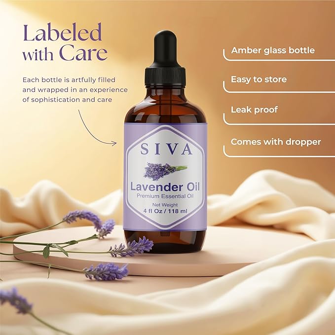 Siva Lavender Essential Oil, Glass Bottle with Dropper, 4 Fl Oz (118 ml)