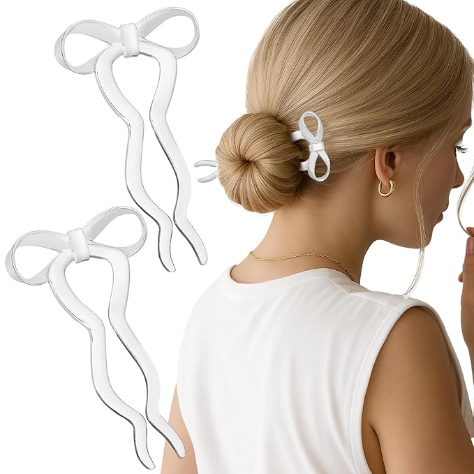 JIRIS 2PCS 5.5Inch Bow French Hair Pins Large U-Shaped Pins for Women and Girls Fashion Metal Hair Pin French Twist Hair Pins for Buns, Updos,Stylish and Functional(set5-silver)