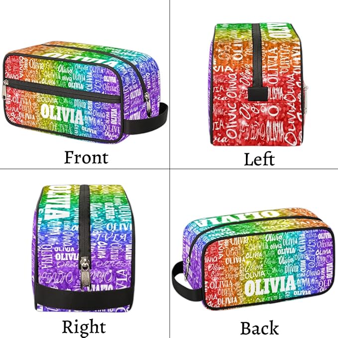 Personalized Name Toiletry Large Cosmetic Bag Red Green Purple Sequins