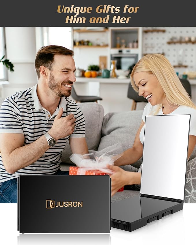JUSRON 360 Viewing Angle Self Hair Cutting Mirror, Clear Anti-Fog HD Glass (1, Black Without LED with Accessories)