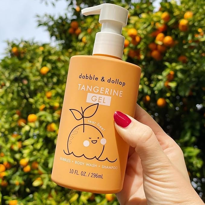 Dabble & Dollop Tangerine Kids 3-in-1 Body Wash, Shampoo & Bubble Bath – Tear-Free, Gentle, Natural-Origin, Hypoallergenic and Safe for Sensitive Skin (10 fl oz, Pack of 2)