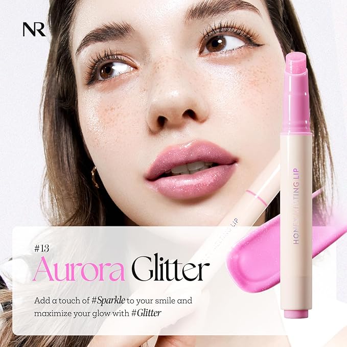 Nature Republic HONEY MELTING LIP GLITTER (13 AURORA) | SOFT LIP STICK Hydrating Gloss, Moisturizing balms, Shine Glimmer Finish, Shimmery-Sheer tint, korean make up