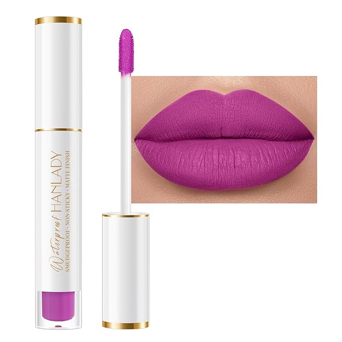 HANLADY Purple Lipstick Matte Long Lasting Lipstick for Women Smudgeproof