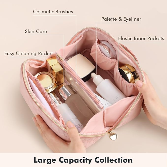Prite Makeup Bag Travel Toiletry Bag Open Flat Cosmetic Organizer for Women