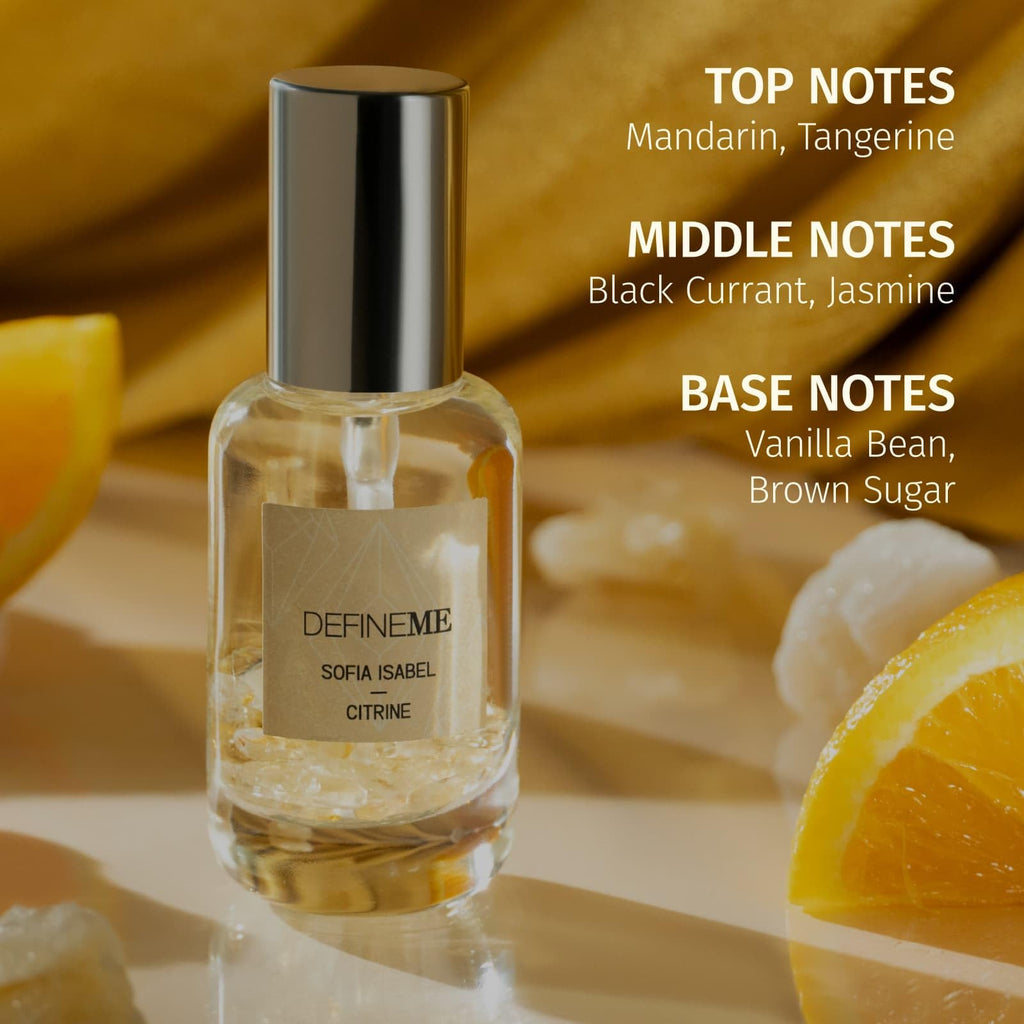 DefineMe Sofia Isabel, Citrine Crystal Perfume, 0.95 fl oz, Gourmand, Fruity and Sweet Fragrance with Mandarin, Tangerine, Vanilla & Jasmine Notes, Perfumes for Women