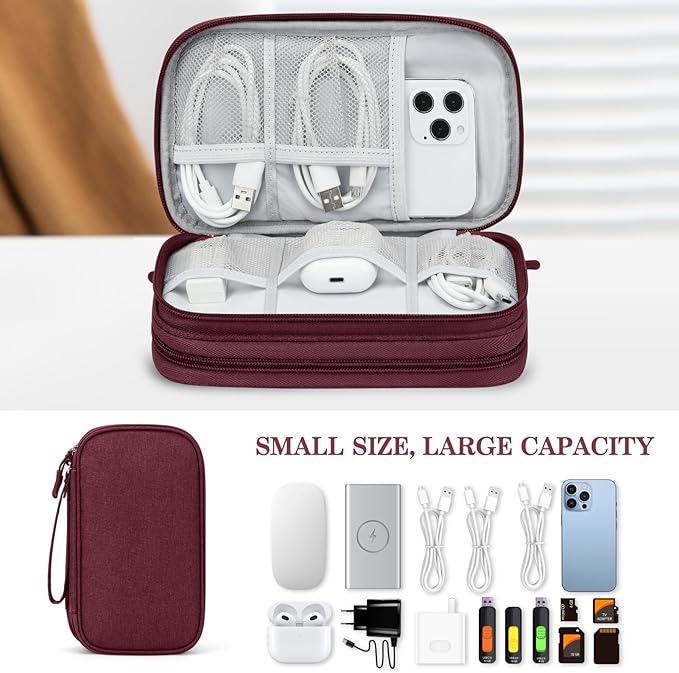 FYY Electronic Organizer, Travel Tech Pouch Bag, Medium, Wine Red