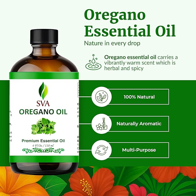 SVA Oregano Essential Oil 4 Fl Oz – for Diffuser, Skin & Hair Care – Ideal for Massage & DIY Blends – with Dropper