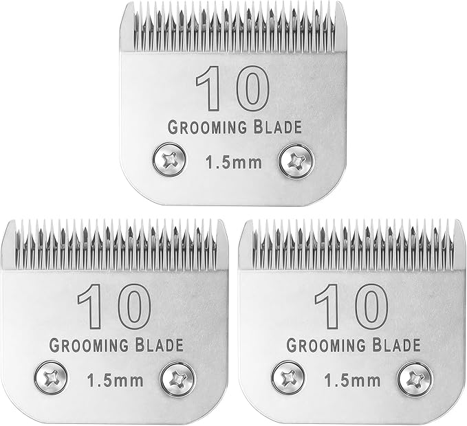 MEMIRY 3 Pcs Size 10# Detachable Dog Grooming Blades, Compatible with Andis, Oster A5, Wahl KM10 Series Clippers, Cut Length 1.5mm, Silver (10# 1.5mm, 3 Packs)