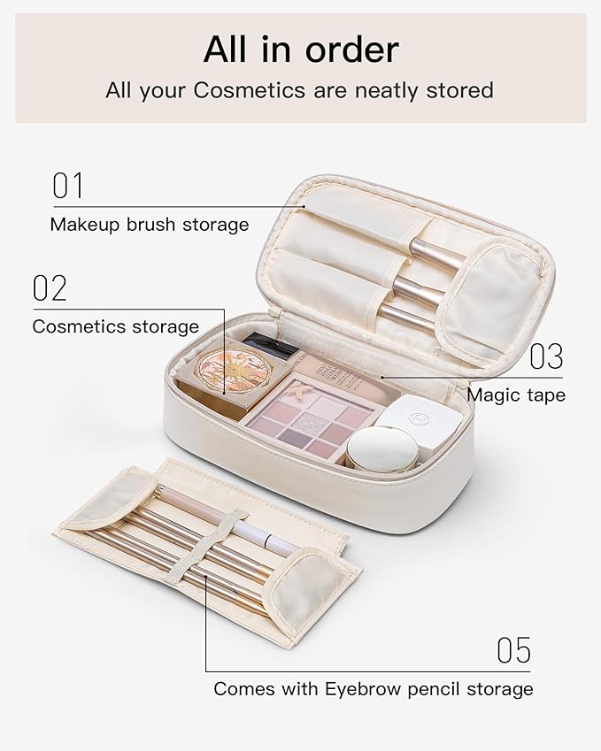 VLANDO Makeup Travel Bag with Separate Brush Storage,White