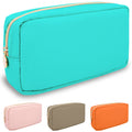 izuzta Nylon Small Makeup Bag Slim Pouch, Preppy Cute Brush Black Cosmetic Zipper Pouch for Purse, Waterproof Travel Toiletry Coin Organizer Women Girls(Black)