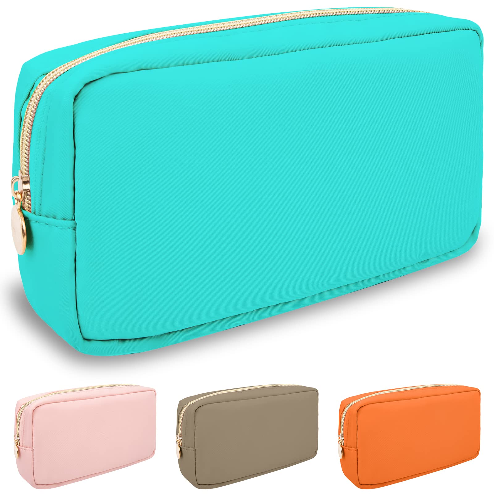 Nylon Small Makeup Bag for Purse, Cute Preppy Makeup Bag Cosmetic Zipper Pouch Purse, Waterproof Portable Travel Toiletry Bag Coin Pouch Clutch Makeup Brush Bag Organizer Storage for Women Girls(Mint)