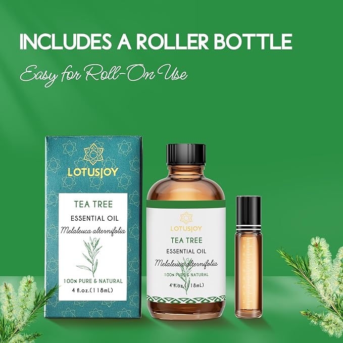 LOTUSJOY Tea Tree Oil for Skin, Hair, Nails, Foot Soak, Spray, 4 Oz