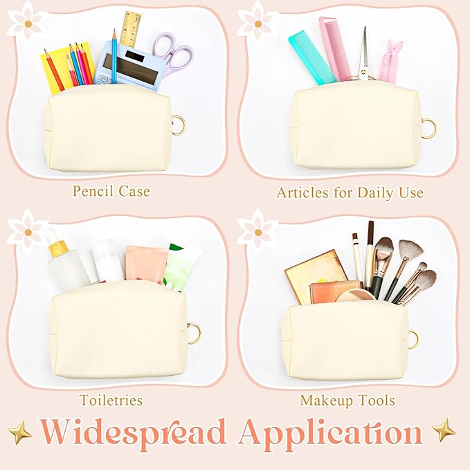 Chunful 24 Pcs Preppy Makeup Bag PU Leather Cosmetic Bag Bulk Makeup Plain Pouch Waterproof Toiletry Purse for Women Traveling Preppy Pencil Case Valentine's Day Gifts(Beige)
