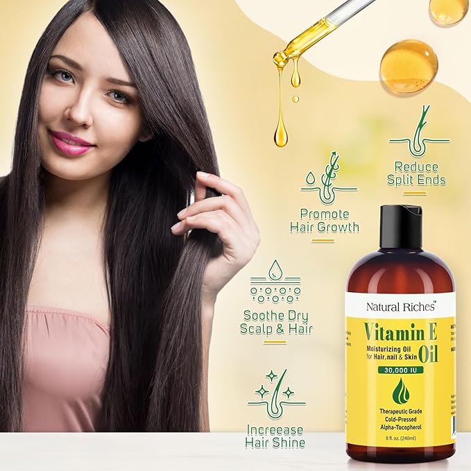 Vitamin E Oil for Skin, Face, Hair & Nails 8 Fl Oz - 30,000 IU