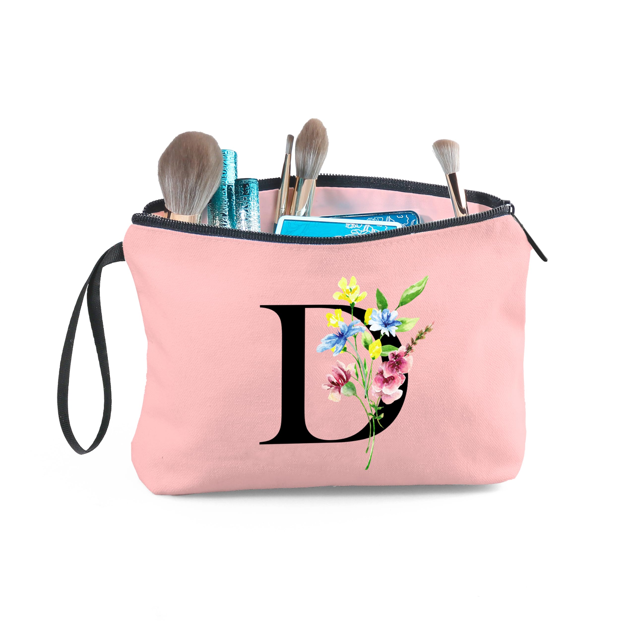 Women Birthday Maid of Honor Monogrammed Gifts for Bride Bridesmaid Sister Friend Her Teacher Makeup Cosmetic Bag with Mirror Mothers Day Christmas Graduation D