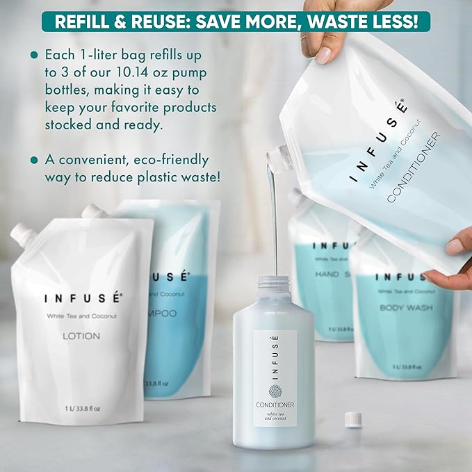 INFUSÉ 12-Pack 1 Liter Conditioner Refill Bags for Hotel Soap Dispensers