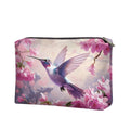 COEQINE Pink Makeup Bag for Women Leather Cosmetic Wallet Pink Hummingbirds Floral Print Cosmetic Purse for Wedding Birthday Party Cute Portable Cell Phone Case