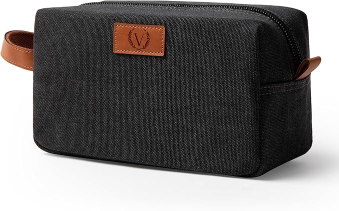 Janhavi Makeup Bag Waterproof, Groomsmen Gifts, Travel size Toiletries Bag, Cruise Ship Essentials, Travel Bag, Laser Engraved Initials & Wheat Ear, Travel Essentials, Gifts for Men (Dark Grey V)