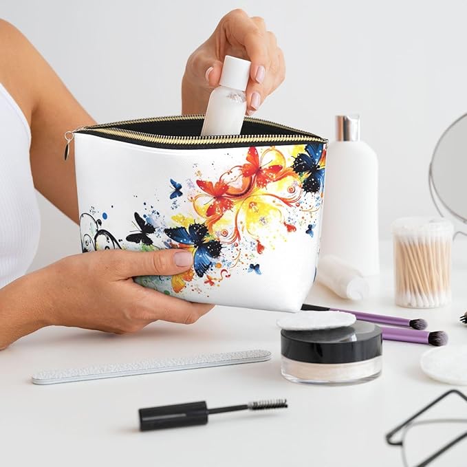 Dultua Mothers Day Gifts Makeup Bag Purse Cosmetic Bag Travel Toiletry Leather Make Up Bags for Mom Wife Women Daughter Elegant Butterflies