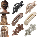 6 Pack Large Flat Claw Clips for Women, French Matte Non Slip Flat Hair Clips, 3 Styles Strong Hold Side Slide Barrettes for Thick Thin Fine Hair, Duckbill No Crease Hair Accessories (Black&White)