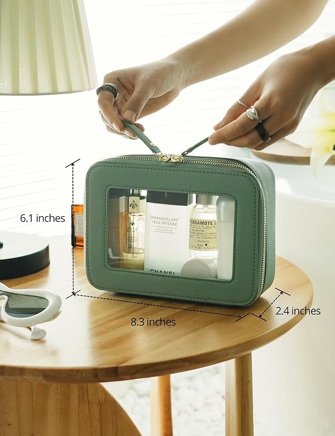 Popvibe Clear Makeup Bag with Zipper Travel Toilrty Bag Sage Green Medium