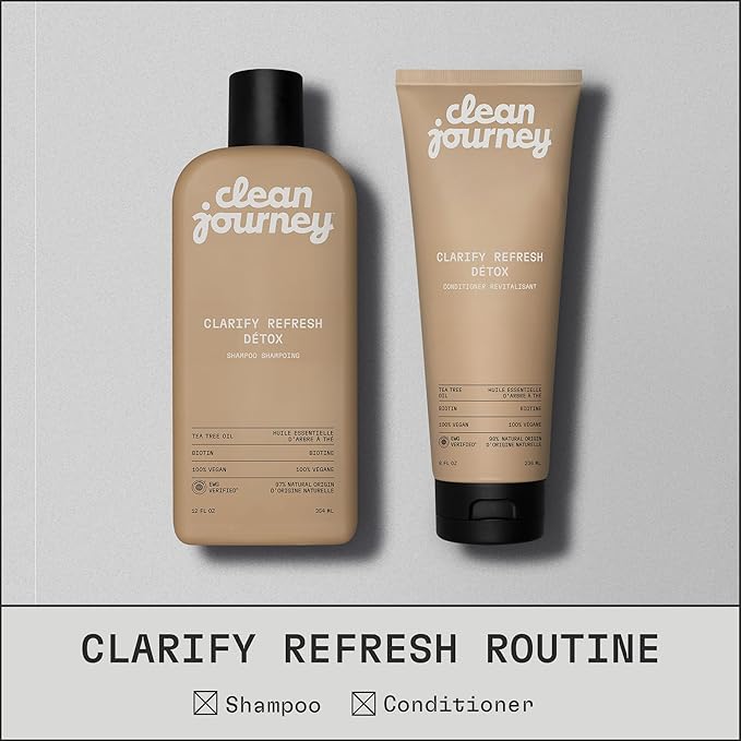 cleanjourney Clarify Refresh Detox Hair Conditioner, EWG Verified, Infused with Tea Tree Oil and Biotin, For Oily Hair + Buildup, Clean Ingredients, Vegan, Fresh Scent, 8 Fl Oz