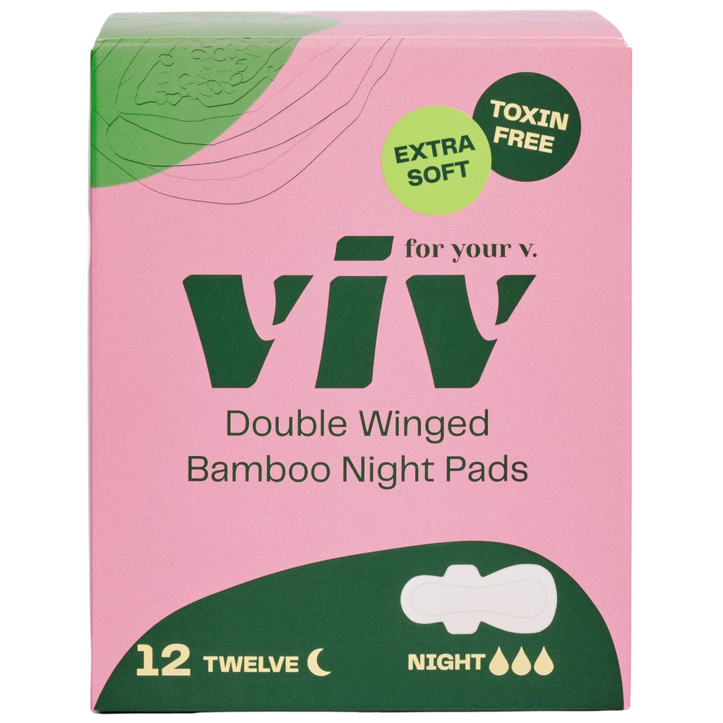 Viv for Your V Bamboo Overnight Pads - Unscented, Super Absorbency, 12 Pack