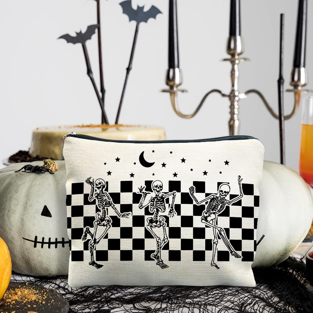 RYYCDOI Funny Gothic Skeleton Makeup Bag - Halloween & Witchy Pouch for Women - Dark Academia & Horror Design (White)