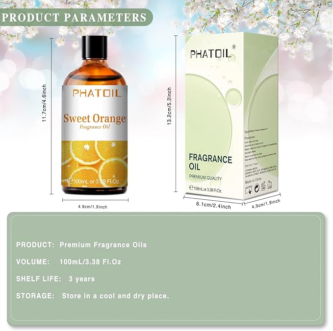 PHATOIL Sweet Orange Fragrance Oil for Diffuser Aromatherapy 3.38FL.OZ