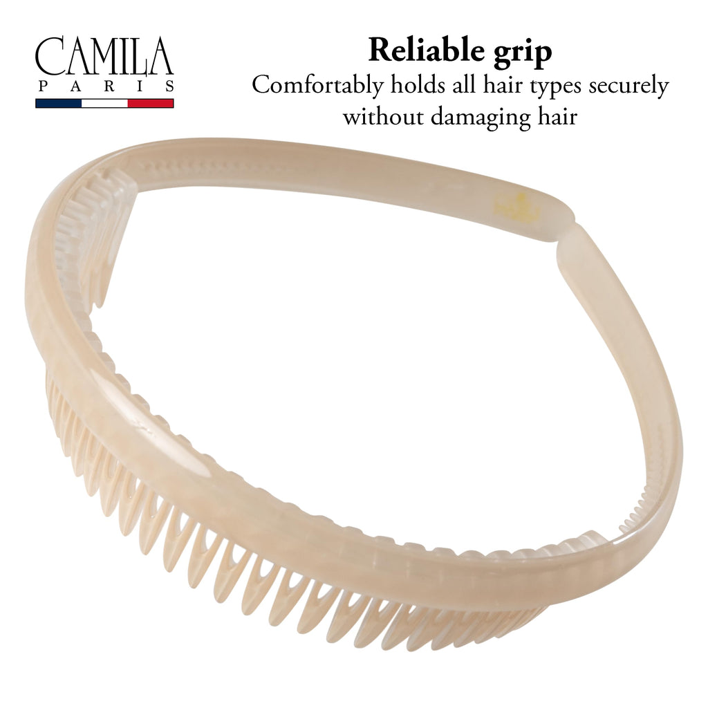 Camila Paris CP3646 French Headband for Women, Beige, Strong Hold Grip Women's Hair Band, Very Flexible, No Slip and Durable Styling Girls Hair Accessories, Made in France