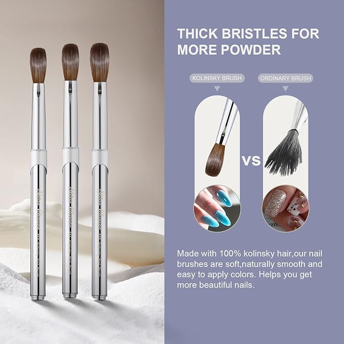 Shine Chance Acrylic Nail Art Brush Size 14, 100% Pure Kolinsky Hair Oval for Application, Professional Extension Manicure Tool Striping Drawing Pen DIY Home Salon, Silver, 1.0 Count