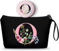 SEAMOON A-Z Personalized Gifts for Women, Makeup Bag Small with Mirror, O