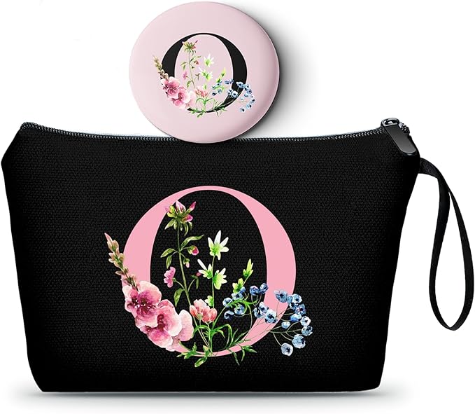 SEAMOON A-Z Personalized Gifts for Women, Makeup Bag Small with Mirror, O