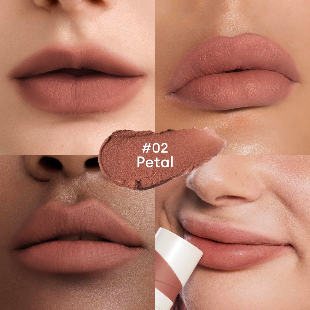 ITY Velvet Matte Finish Lip Stain-Mousse Textured Lip Clay, Nude Shade, Conceals Lip Lines, Rich Pigment Lip Tint Lipsticks, 0.14 oz (4g) in Petal