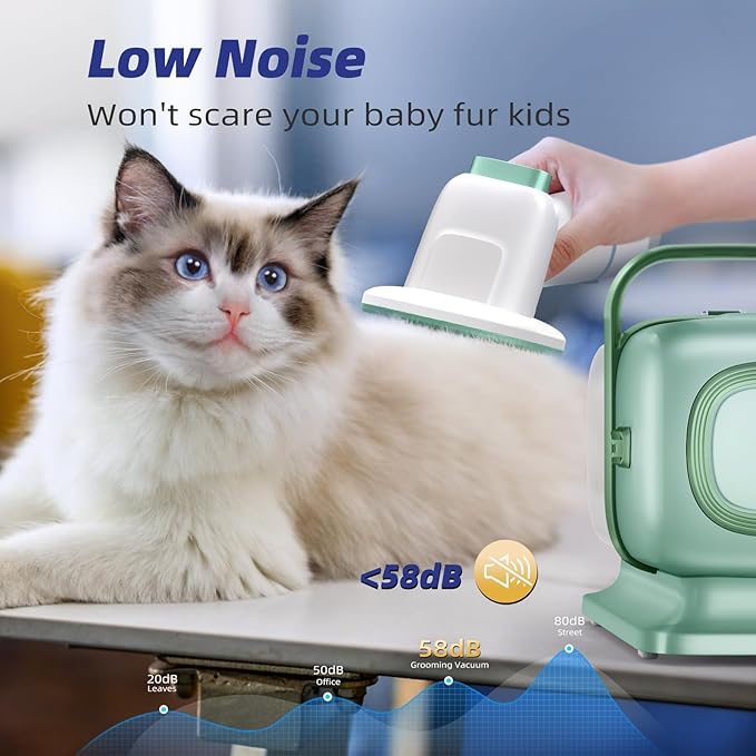 Buenkee Dog Grooming Vacuum Kit, 15000Pa Clipper, Shedding Brush, 2L, Green