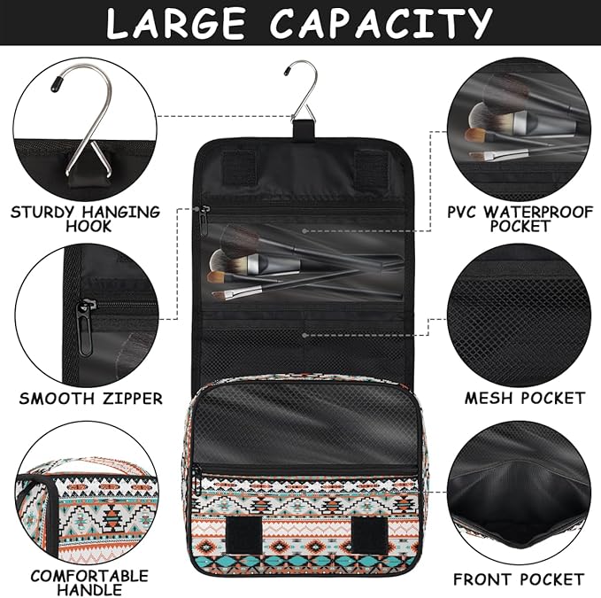 Aztec Travel Toiletry Bag Women Men Hanging Cosmetic Organizer Portable