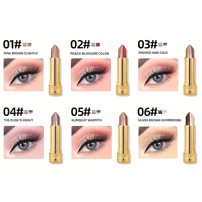 MooGlamor 6 Pcs Glitter Two-Color Eyeshadow Stick Set for Women Eye Makeup