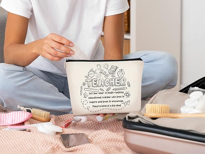 BARPERY Teacher Survival Kit Bag - Makeup Bag for Women, Small Cosmetic Bag for Teacher Appreciation, Graduation & Birthday Gifts