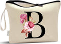 Vavabox A-Z Personalized Makeup Bag, Birthday Gifts for Women Mom, Gifts for Best Friend, Bride Bridesmaid Cosmetic bag (B, Cream Yellow)