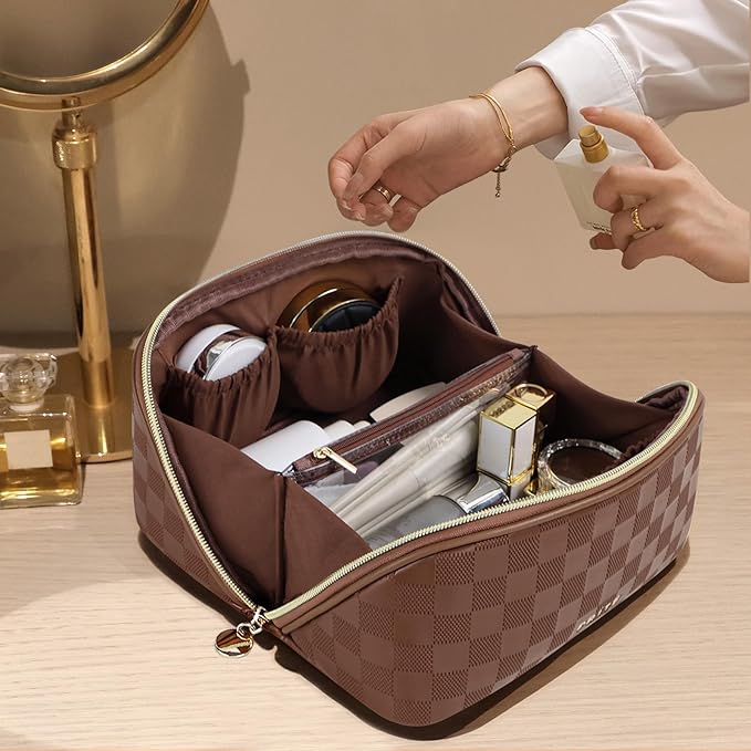 Prite Makeup Bag Travel Toiletry Bag Open Flat Cosmetic Organizer for Women