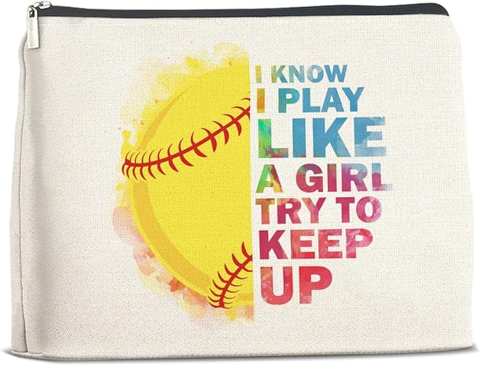 UPNEGE Inspirational Gifts for Women Softball Lovers Makeup Bag, Cosmetic Pouch With Zipper for Girls
