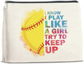 UPNEGE Inspirational Gifts for Women Softball Lovers Makeup Bag, Cosmetic Pouch With Zipper for Girls
