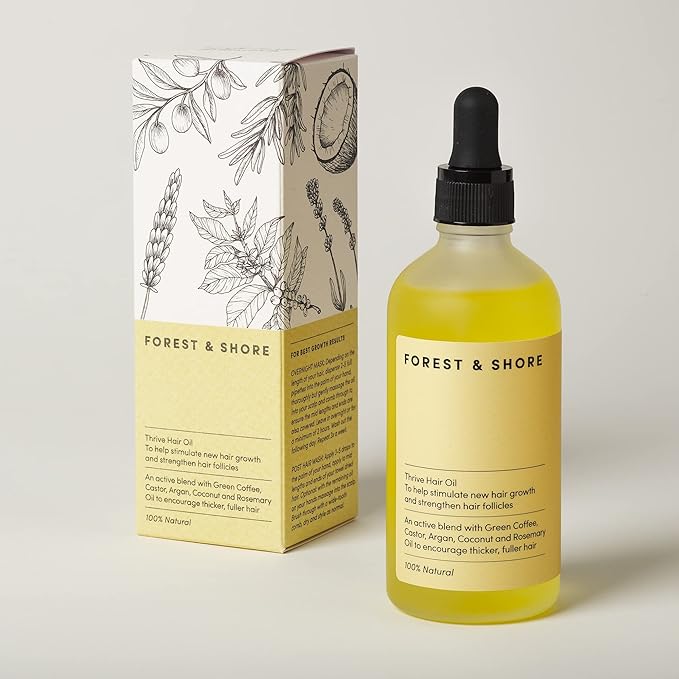 Forest & Shore Hair Growth Oil, 100% Natural, with Caffeine, Biotin, Castor, Argan & Rosemary, Effective Serum for Damaged Hair