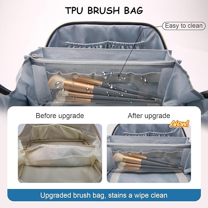 BOYATU Travel Makeup Bag for Women: Western Boho Make up Bag Set of 3 - Large Capacity Vegan Leather Cosmetic Bag - Waterproof Toiletry Bag with Compartments & Handle & Divider(J-4-Blue)