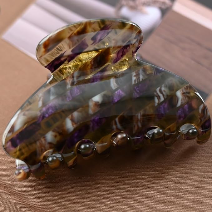 Prettyou Handmade Celluloid Acetate French Design Barrettes Tortoise Shell Claws Hair Claw Luxury Fashion Accessories Hair Clip for Women (brown purple)